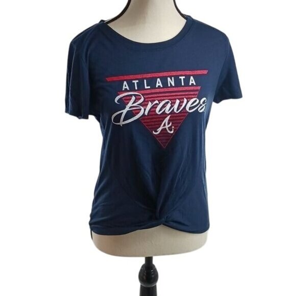 MLB Womens Size S Atlanta Braves T Shirt Navy Blue Short Sleeve Graphic Tee - Picture 1 of 7